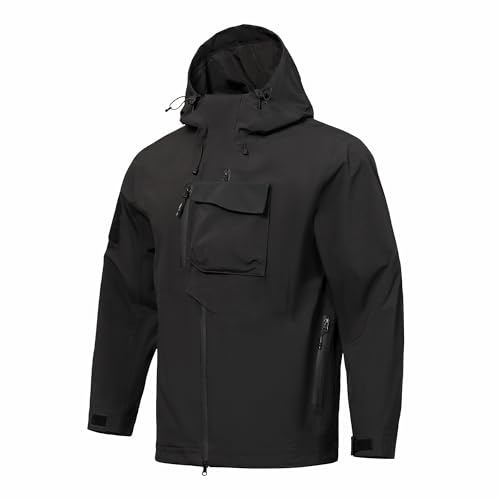 Men's Waterproof Tactical Jacket Lightweight Hooded Rain Jackets Raincoat Stain Resistant Breathable Outdoor Shell