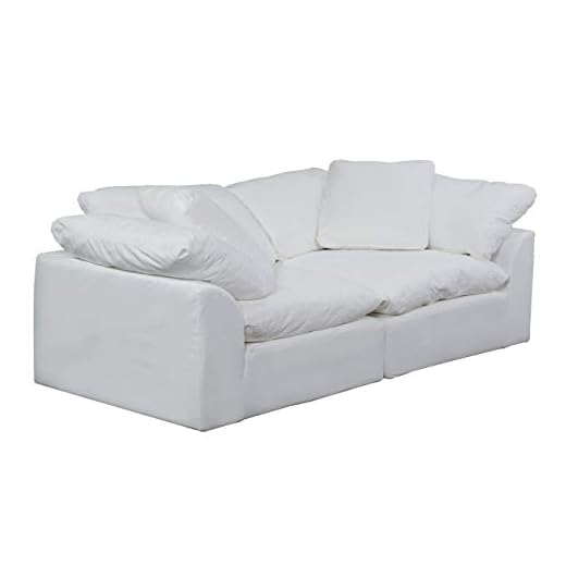 Sunset Trading Cloud Puff 2 Piece Modular Performance White Sectional Slipcovered Sofa, Moisture Resistant Fabric,