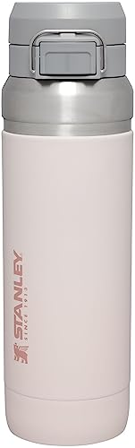 Quick Flip GO Water Bottle 36 oz | Push Button Lid | Leakproof and Packable for Travel and Sports | Insulated Stainless Steel | BPA-Free | Rose Quartz