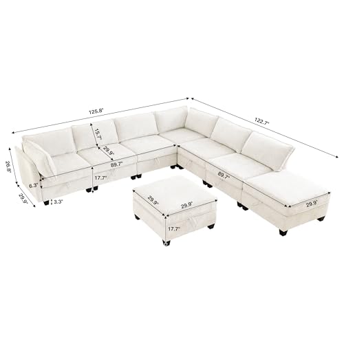 Image of ORRD Oversize Corner Modular Sectional Sofa Set, Convertible L Shaped Couch with Storage, 8 Seater Sofa Modular with Ottomans and Reversible Chaise for Living Room, Office (Beige)