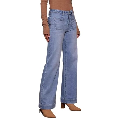 HENGAO Women's Wide Leg Jeans Baggy High Waisted Stretchy Denim Pants, Boyfriend Casual Style with Pockets2