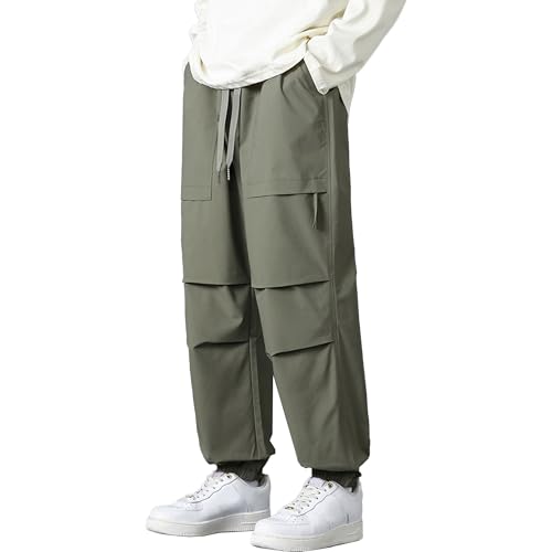 Pantalon cargo homme coupe ample et droite style parachute avec cordon de serrage