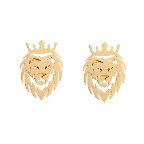 Image of Stainless Steel Animal Creative Crown Lion Brooches for Women and Men