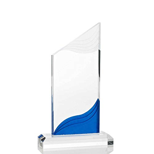 Baudville Engraved Trophy - Acrylic Tower - Blue Base Frosted Top - Personalized