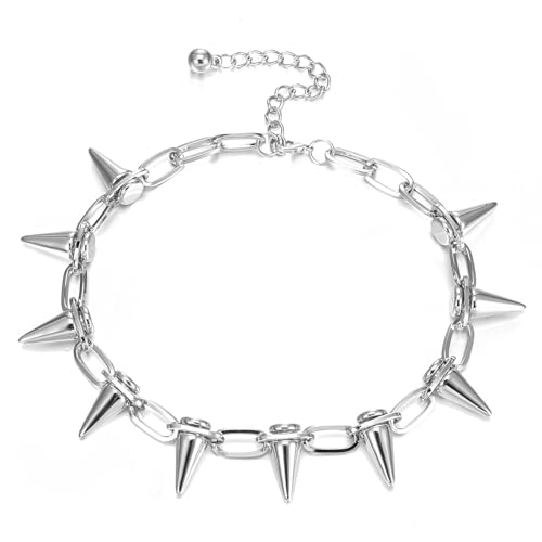 Abeillo Goth Choker-Halsketten für Frauen, Spike Choker Punk Rock Choker Schmuck Vintage Y2k Accessoires für Männer und Frauen (Silber)