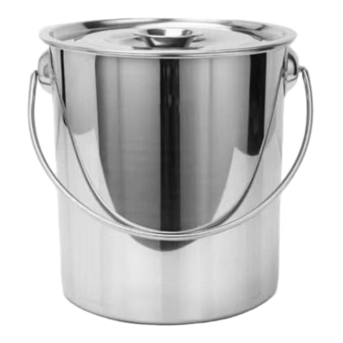 Cubo de Acero Inoxidable, Cubo de Acero Inoxidable 8L Metal Redondo a Prueba de Fugas con Tapa ＆ Mango para Alimentos Ayer de arroz Aceite de Agua Interior, Metal con Tapa