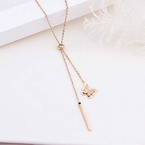 Preisvergleich Produktbild 18 Karat Roségold Halskette, Frauen Mädchen Schlüsselbein Kette Einfache Anhänger Charm Kette Titan Stahl Ohne Verblassen-K6