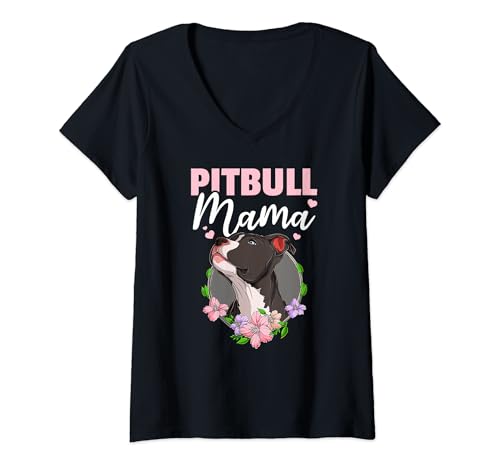 Womens Pitbull Mama Pit bull Lover Owner Dog Pittie Mom Pitbull Dog V-Neck T-Shirt