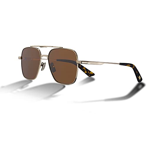 Sere Polarized Sunglasses with Titanium Frame for Men & Women Rectangular Frame Unisex Shades UV400 Protection (Shiny Gold, Gradient/Brown/Polarized)