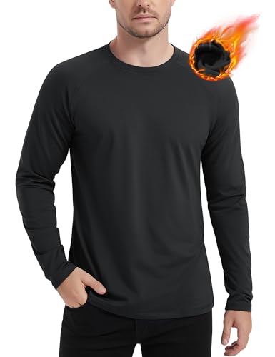 MAGCOMSEN Black Thermal Long Sleeve Men Fleece Winter Base Layer Undershirts Dry Fit Gym Shirts Black M
