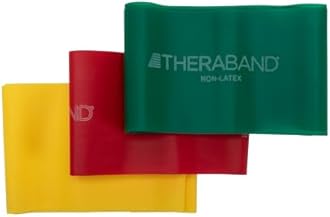TheraBand Resistance Bands Set, Professional Non-Latex Elastic Band For Exercise, Physical Therapy, & Rehab, Yellow & Red & Green, Beginner