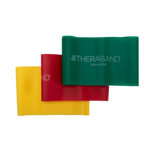 THERABAND Resistance Bands Set, Beginner Kit, Yellow, Red, Green, Non-Latex Elastic Bands...