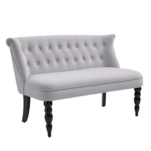 HOMCOM Velvet 2 Seater Sofa, Button Tufted Wingback Loveseat with Rubber Wood Legs for Living Room, Bedroom, Grey