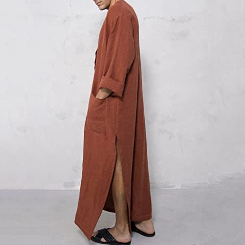 Men's Long Sleeve Solid Saudi Arab Thobe Sleep Gowns Nightwear Muslim Kaftan Islamic Dubai Robe S-5XL3