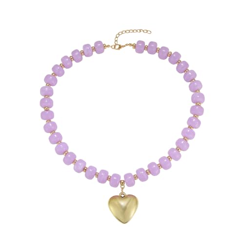 Collier grosses perles résine cœur ras du cou ajustable bijou femme
