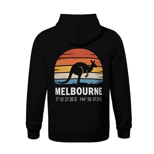 Kid Melbourne Australia Retro Sun Kangaroo with GPS Coordinates Boy Girls Lightweight Kangaroo Pocket Fleece Hoodies3