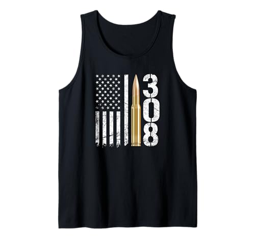 .308 Pistola munición bala 308 calibre rifle EE.UU. bandera Camiseta sin Mangas