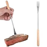Grillgabeln mit Langem Griff, Toastgabel, Grillgabel, Fonduegabeln, Edelstahl, Marshmallow-Röststäbchen, Hotdog-Gabel mit Holzgriff, Grillspieße für Grillabendessen, Obstdessert