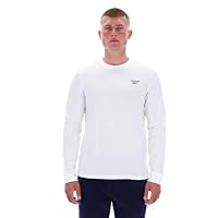 Reebok Men's Small Logo Crew Neck Long Sleeve Tee, White, Large