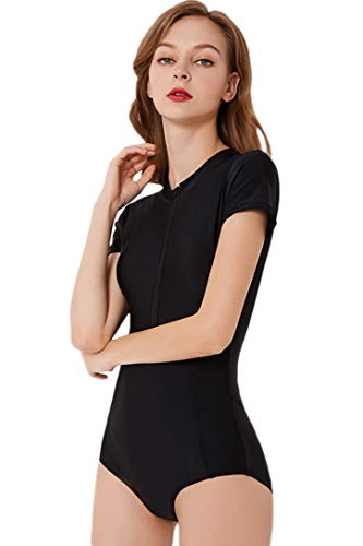 Micosuza Womens Rash Guard Short Sleeve Zip Printed One Piece Swimsuit2