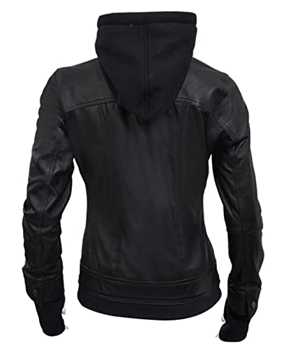 Women Hooded Leather Jacket - Real Leather Womens Jacket With Detachable Hood (X-Large, Black - Leather Jacket Hooded Style) #TOP4