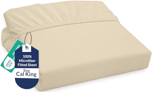 Image of Royale Linens Fitted Sheet California King - Ultra Soft 1800 Brushed Microfiber - Hotel Luxury Bottom Sheets - Wrinkle Free & Fade Resistant - Deep Pocket Fitted Sheet Only (King Cal, Sand)