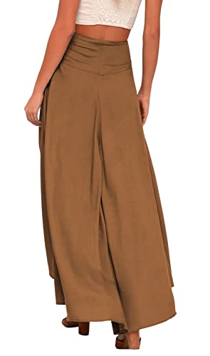 CHARTOU Women's Elegant High Waist Ruffled Hi-Low Irregular Wrap A-Line Midi Long Skirt4