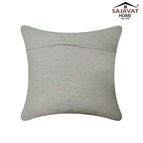 Image of SAJAVAT HOME CC53 Cotton Floral Hand Work Embroidery Cushion Cover (Pack of 1) 18x18 INCHES / 45x45 cm Multicolor (Sage Green, Cotton)