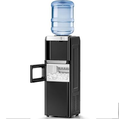 Kismile Water Dispenser with Ice Maker, Top Loading Water Cooler for 3 or 5 Gallon Bottles, 33 lbs/24H Ice, Hot & Cold Water, Child Safety Lock, for Home & Office, Black