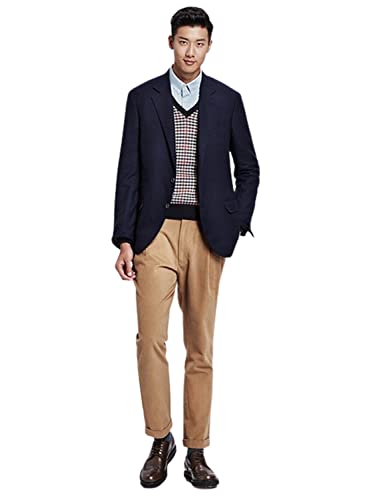 Costume 2 pièces veste bleu marine pantalon kaki style chic décontrasté