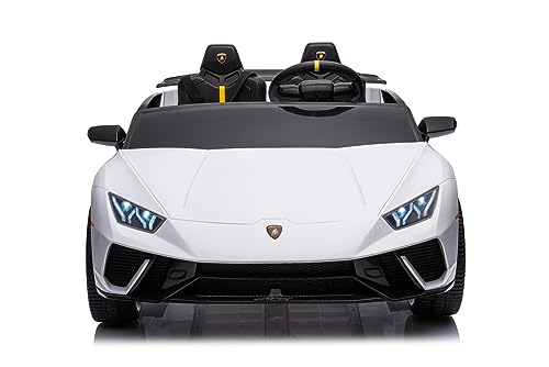 Kinderfahrzeug - Elektro Auto Lamborghini Huracan Spider 2 Sitzer - lizenziert - 12V10AH, 4 Motoren- 2,4Ghz Fernsteuerung, MP3, Ledersitz+Eva (Weiss)