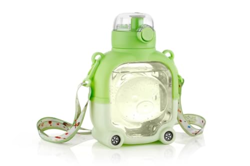 Image of Clazkit 2-in-1 Cute Bear Shaped Water Bottle with Straw & Adjustable Strap | Leakproof Kids Sipper Bottle | BPA-Free Reusable Water Bottle for School, Travel & Outdoor Use - 900ml (Orange)