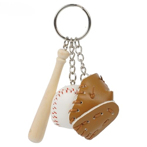 Leather Baseball Keychain,Mini Softball Bat Glove Keychains,Sport Key Ring Pendent Accessories for Boys Girls (E)