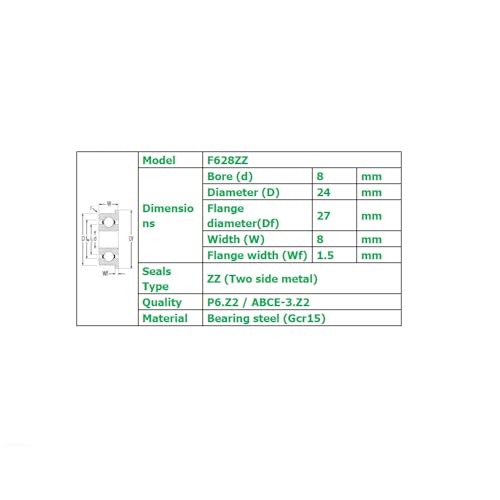 Roulement F628ZZ miniature à billes 8x24mm avec collet F628-2Z pour guidage mécanique axial - 6