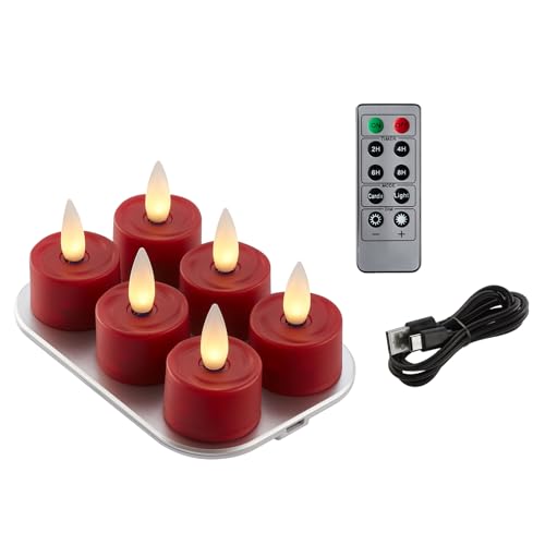 Image of Rechargeable Flameless Tealights Candle with Remote Timer, 3D Moving Flame Real Wax Led Tealight Candles (Red, 1.4in)