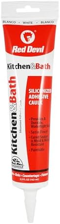 Red Devil 0405 Silicone Acrylic Caulk & Sealant, 100% Waterproof, Paintable, White Caulking for Kitchen, Bathroom, Window, With Duraguard, 5.5 oz, White, Made in USA