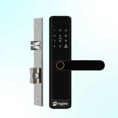 Image of Mygate Smart Door Lock SE with 6 Unlock Methods, Fingerprint, OTP, PIN, RFID Card, Key & Mobile App Access, Unauthorized Freeze & Pin Decoy, Remote Unlocking via OTP| 3-Year Warranty by Mygate, Black