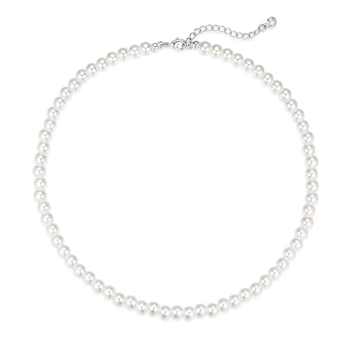 LULII Pearl Necklaces for Women 6MM Dainty Round faux Pearl Choker Necklace Simple Wedding Jewelry for Women Brides Gifts