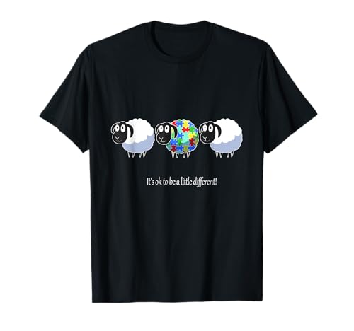Retro Autism Puzzle Tee Sheep Awareness It's Ok To Be A Little Different Autism Awareness T-Shirt Black Small Classic Fit Crew Neck Short Sleeve Unisex-Adults