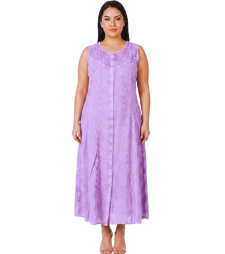 Image of Sakkas Maya Floral Embroidered Sleeveless Button Up Rayon Dress