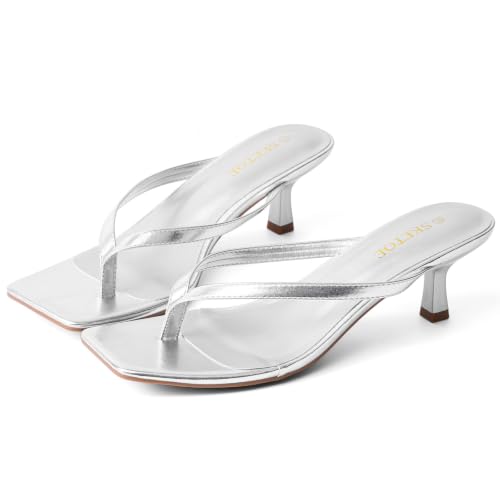 Image of Kitten Heels for Women Square Toe Sandals Flip Flop Heels Thong Sandals Comfortable Summer 2 Inch Heels Sandals