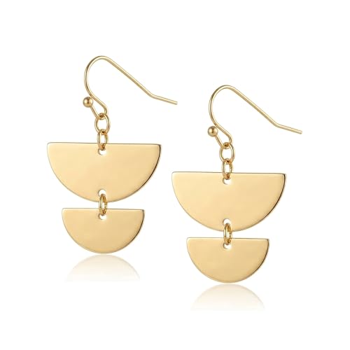 Gold Circle Disc Dangle Drop Earrings for Women Lightweight Small