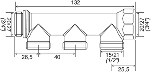 SOMATHERM for You Distribution Manifold with 3 outlets with Flat Reach 1/2", Male-Female 3/4", Centre Distance 40 mm - Image 2