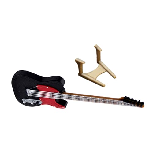 Garneck Mini Guitarra Eléctrica de Juguete con Soporte para Casa de Muñecas Detalle Realista Regalo...