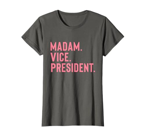 Madam Vice President Gifts Women's Grey Classic Fit X-Small Crew Neck Modern Letter Print T Back...