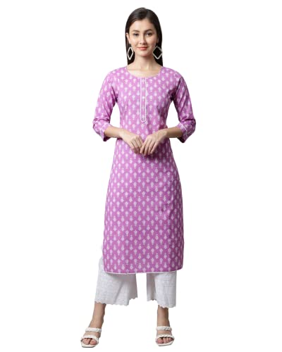 Rajnandini Jaipuri Damen Kurti aus reinem Bambus-Baumwolle (JOPLJPR115-P_Purple), Purple, 3XL/4XL Cover