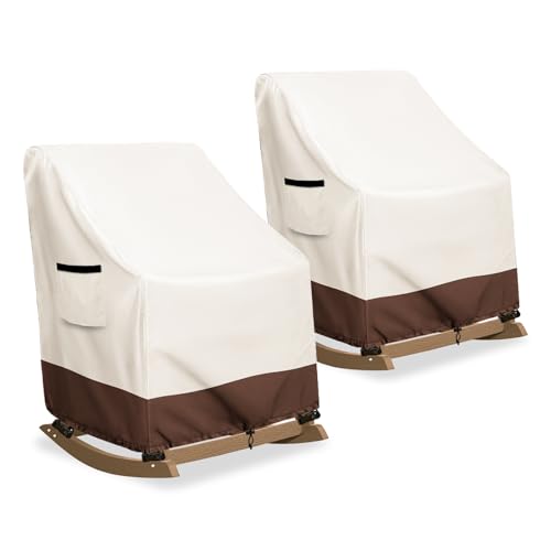 Exokugo Outdoor Adirondack Rocking Chair Cover 2 Pack, Heavy Duty 600D Waterproof Patio Rocking Chairs Cover for 32" W x 35" D x 32" H Rocking Chair,Beige