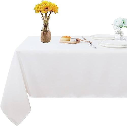 Bliss Casa Cotton Rectangular Tablecloth - Table Covers for Catering Events Dinner Parties Weddings Buffet Table or Home Dining Washable Table Cloth (White 140x160 cm)