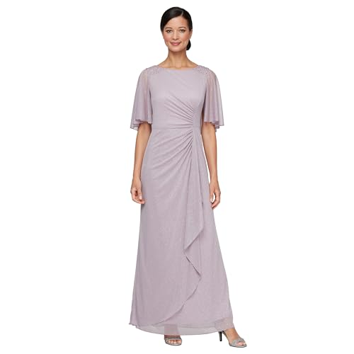 Image of S.L. Fashions Women's Glitter Mesh Stretch Dress W /Shoulder Embellishment Formal Long Gown, (Petite and Regular Sizes)