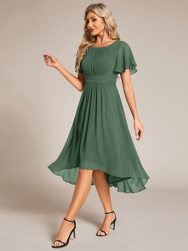 Image of Ever-Pretty Women's Chiffon Crew Neck Empire Waist Wedding Guest Dress Summer Short Sleeve Semi Formal Dresses 02053